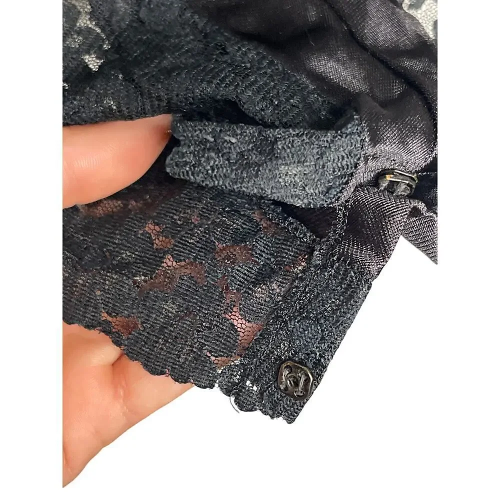Vintage JCPenny Black Lace Teddy Lingerie Bodysuit Romper Women's Size Large